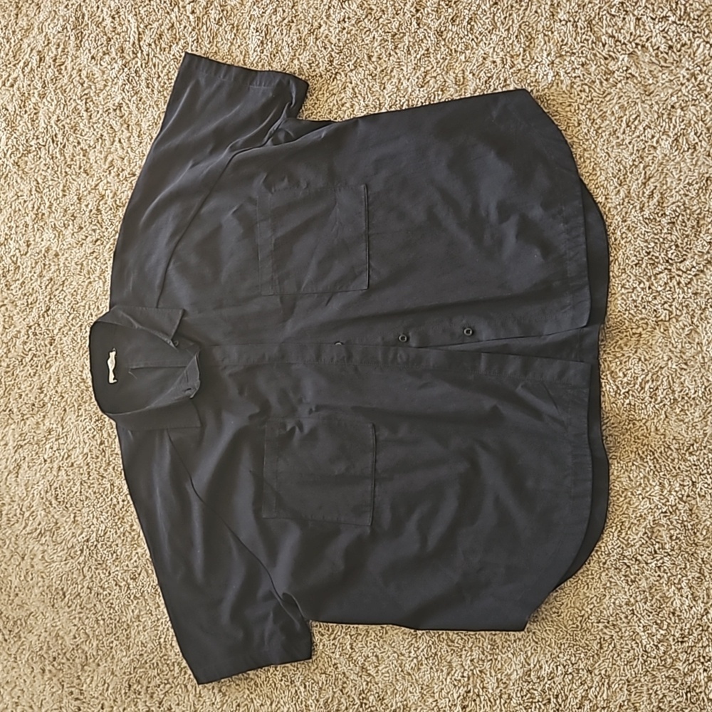 Beaumont Organic, black button up, collared shirt, size L